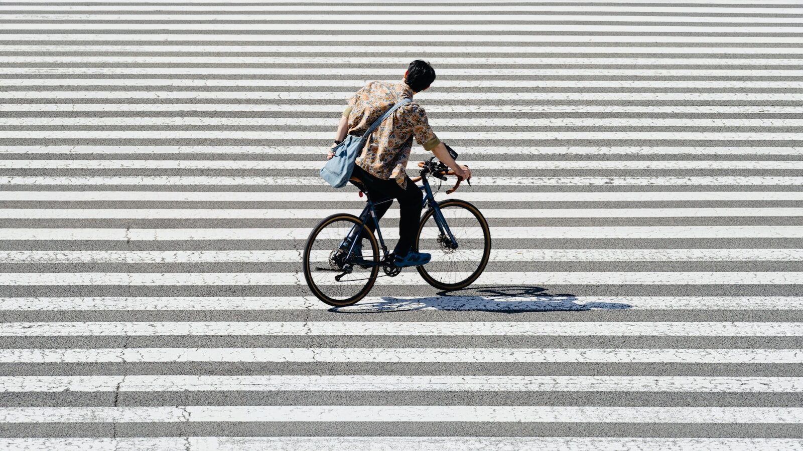 Person riding a bicycle on a crosswalk